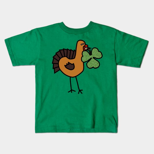 Thanksgiving Turkey with Shamrock for St Patricks Day Kids T-Shirt by ellenhenryart